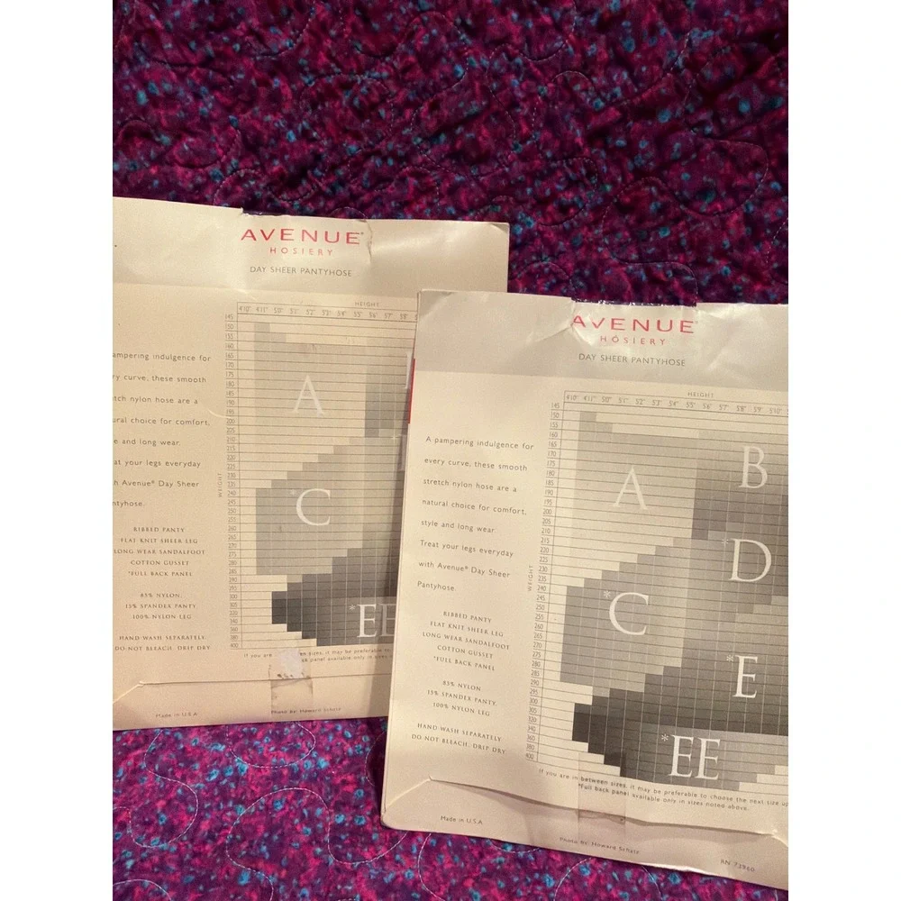 Avenue Day Sheer Pantyhose Lot of 2 Jet Black & Taupe Size C Vintage Hosiery